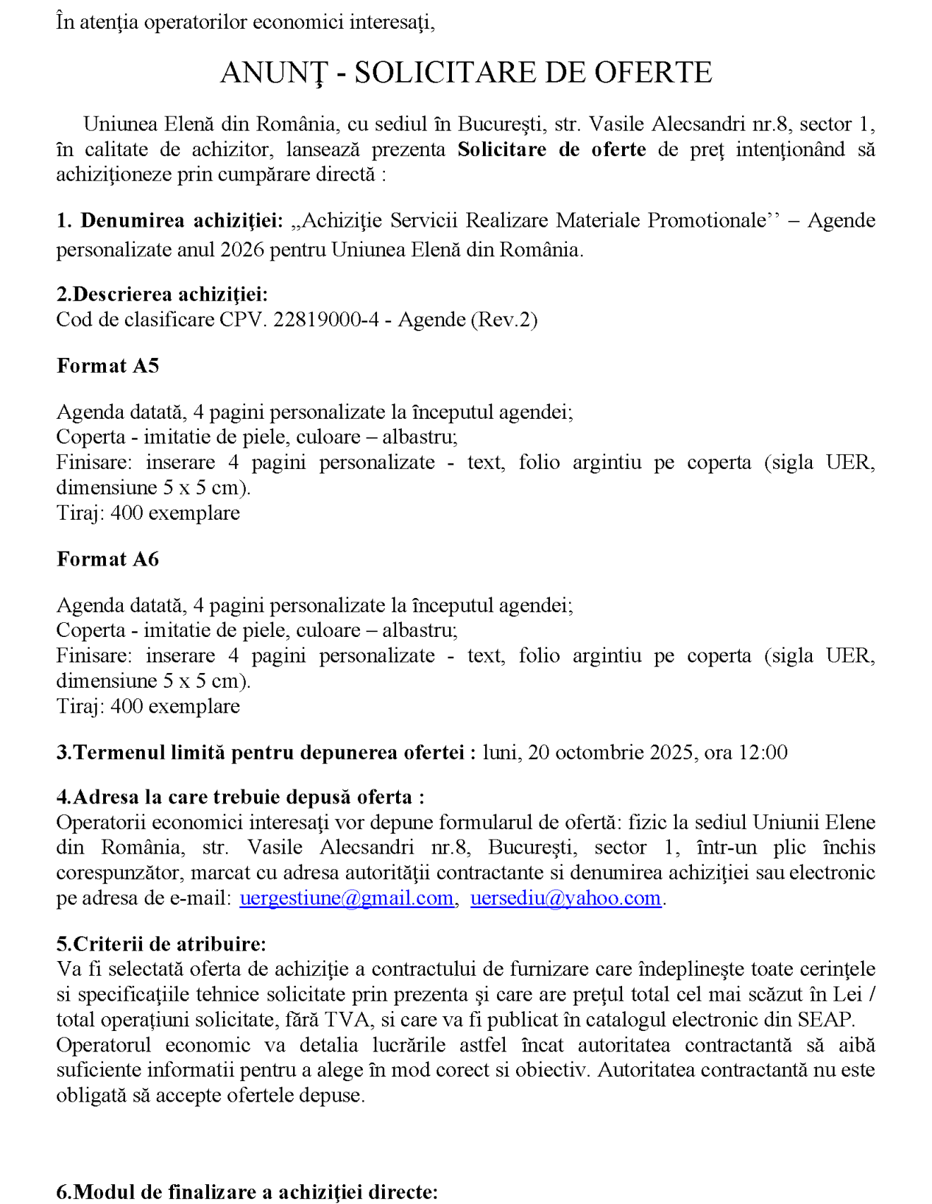 Achiziţie servicii realizare materiale promoționale – Agende personalizate 2026