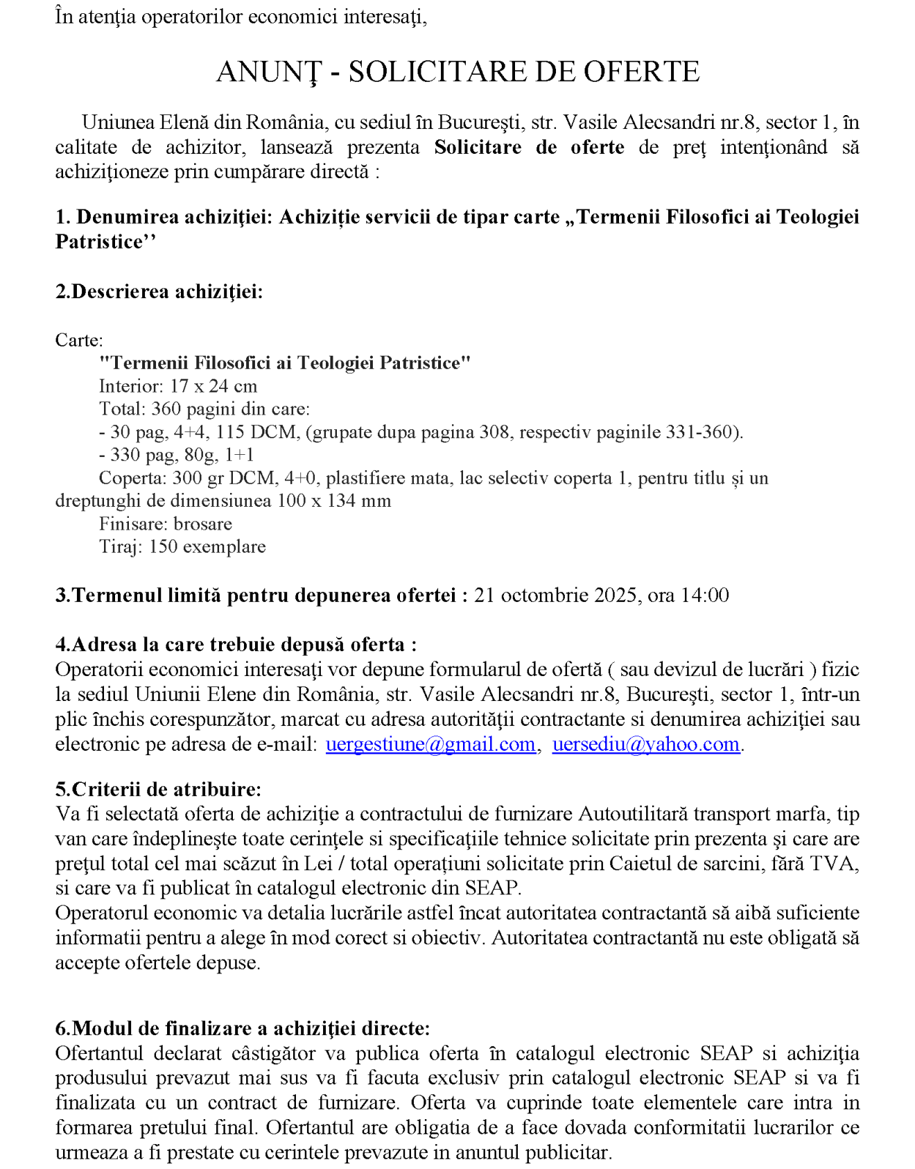 Achizitie servicii de tehnoredactare şi machetare carte – “Termenii teologiei patristice” - ed. 2