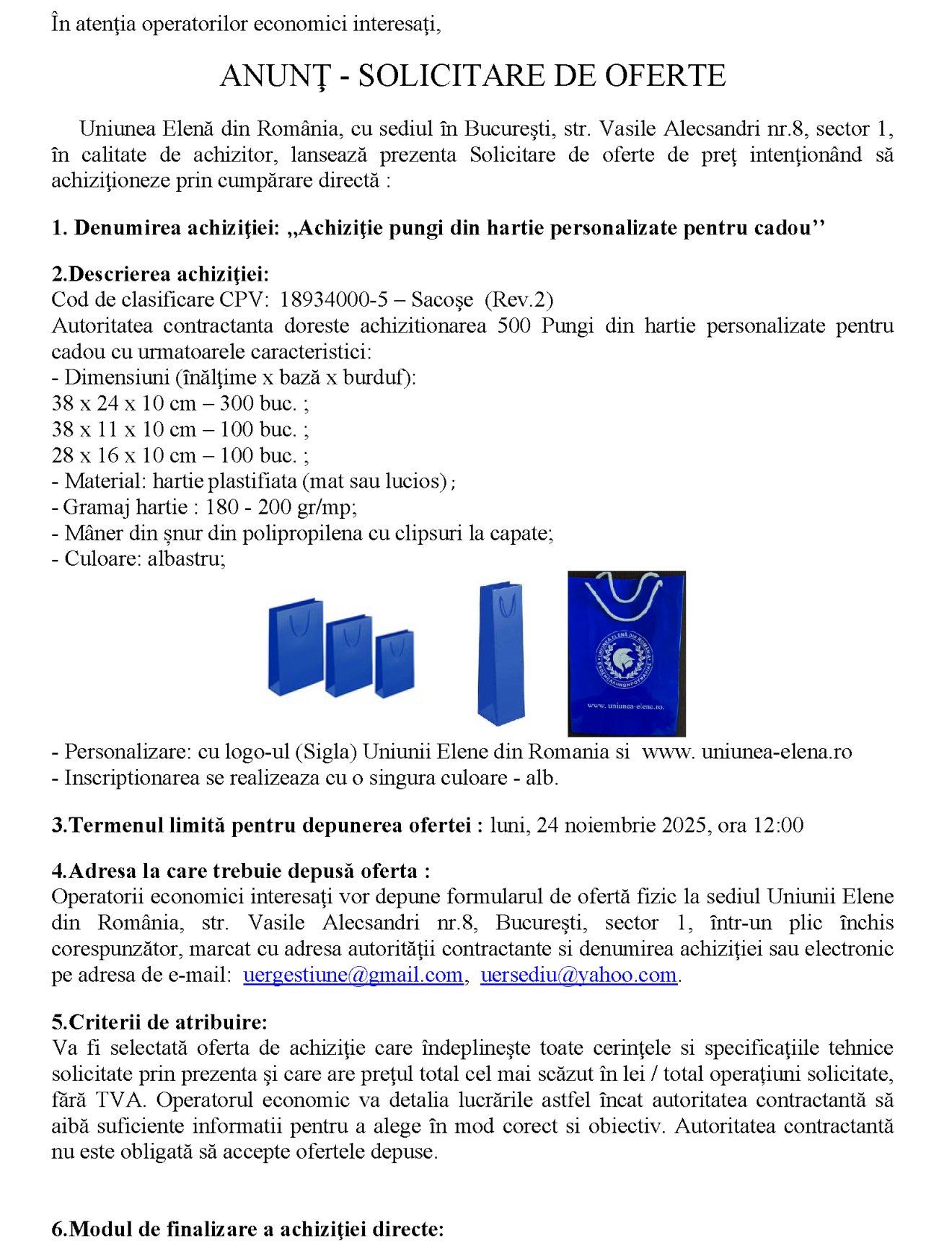 Achiziţie pungi din hartie pentru cadou, personalizate