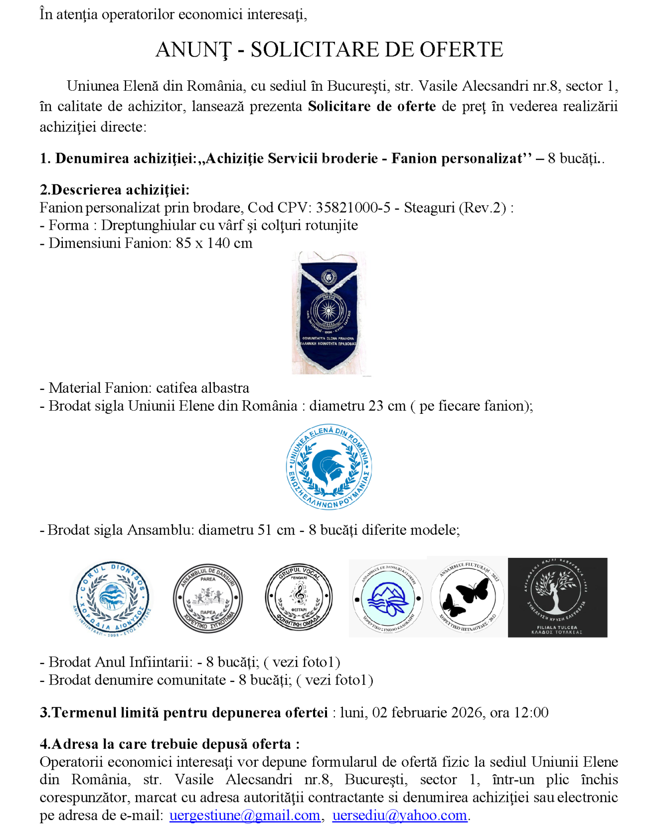 Achiziţie servicii broderie - fanion personalizat