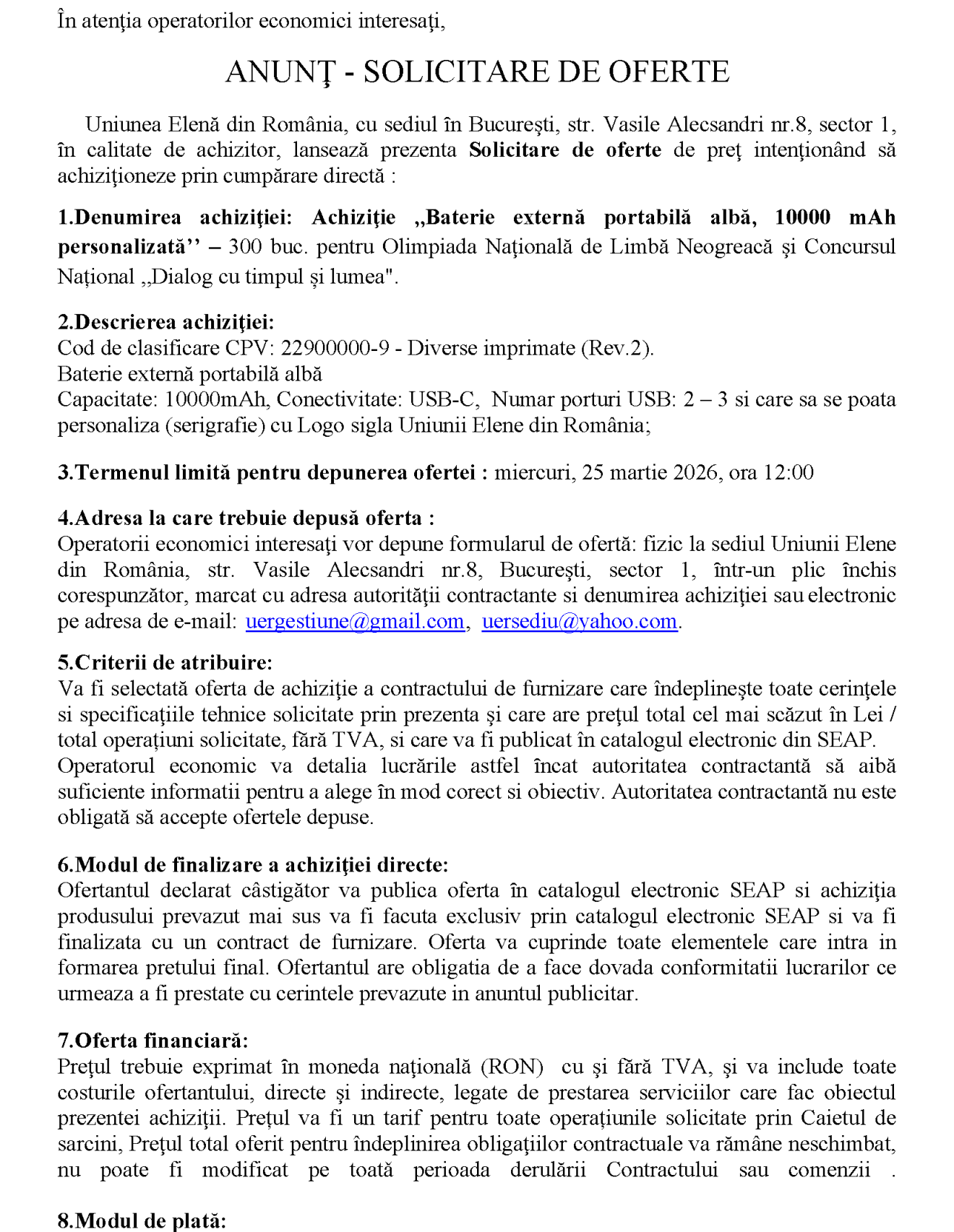 Achiziţie baterie externă portabilă albă, 10000 mAh, personalizată