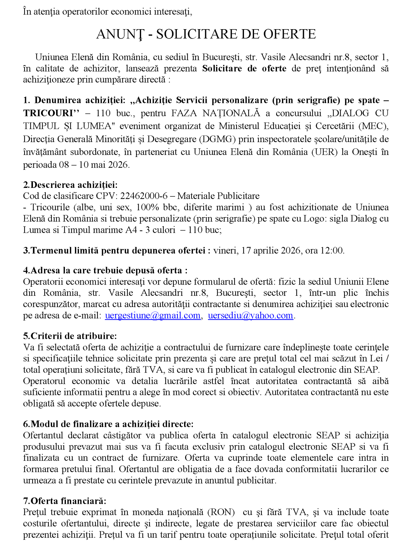 Achiziţie Servicii personalizare tricouri (prin serigrafie) o față