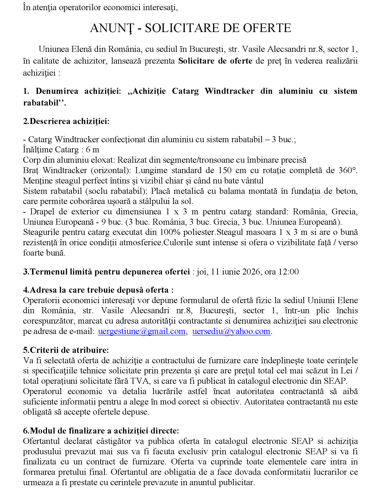 Achiziţie Catarg Windtracker din aluminiu cu sistem rabatabil