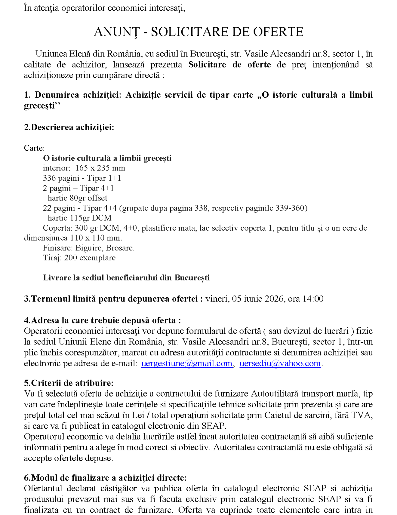 Achiziție servicii de tipar carte „O istorie culturală a limbii greceşti’’