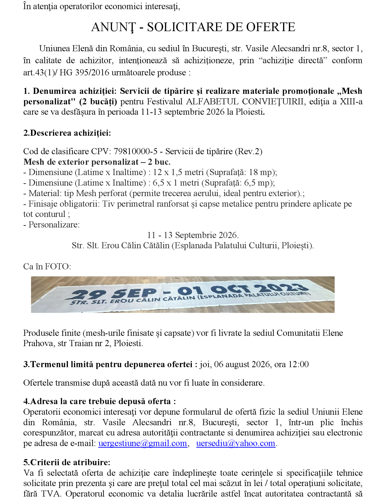 Servicii de tipărire şi realizare materiale promoţionale ,,Mesh personalizat