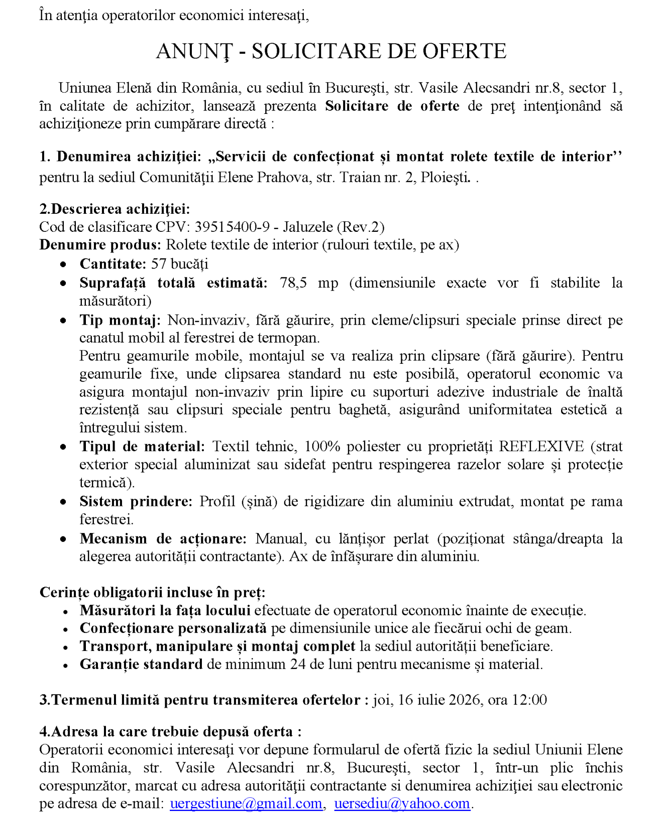 Servicii confecționare și montaj rolete textile de interior