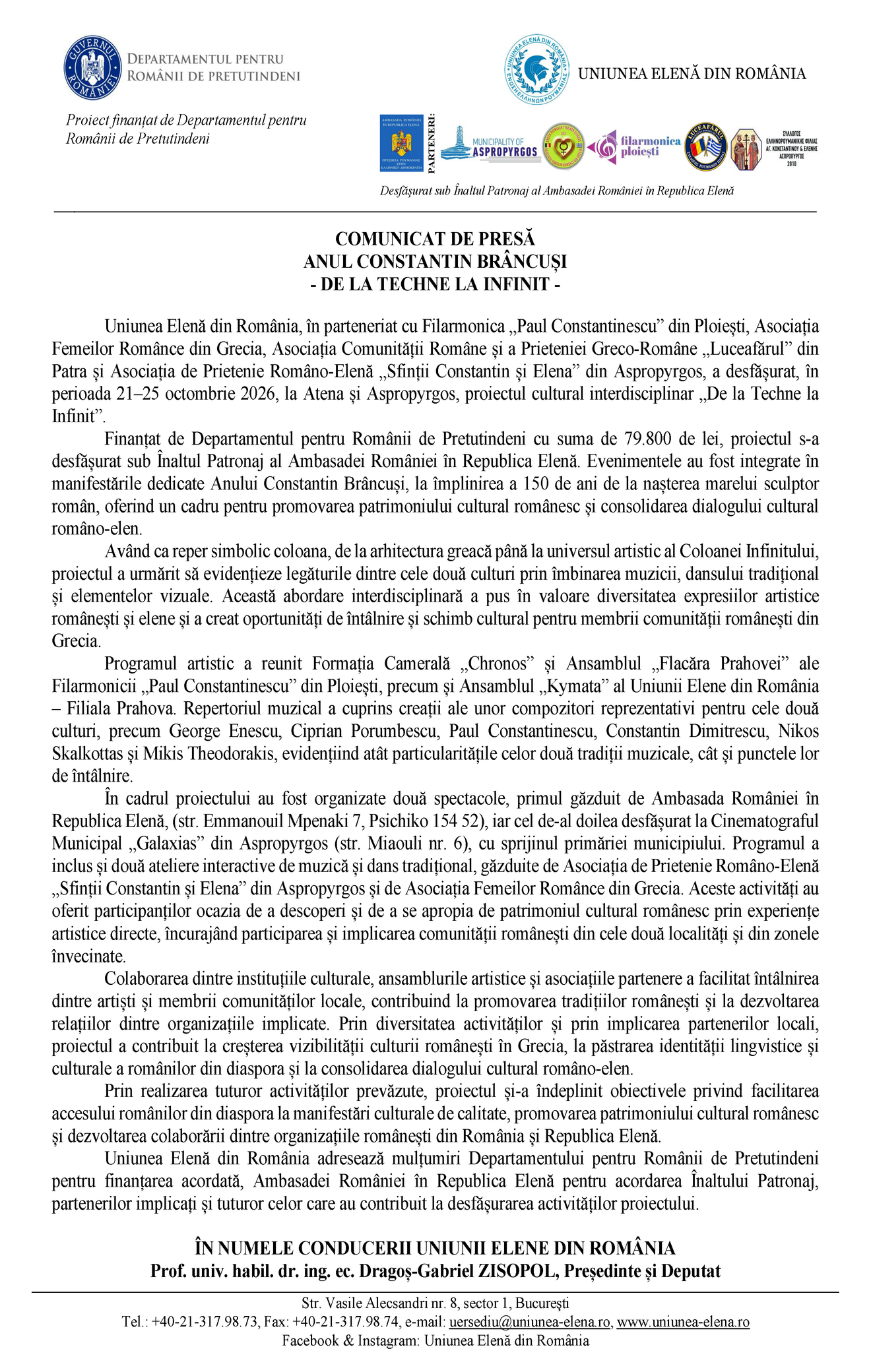 COMUNICAT DE PRESĂ
